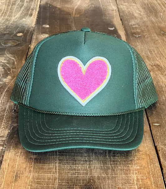 Hunter Green Heart Hat